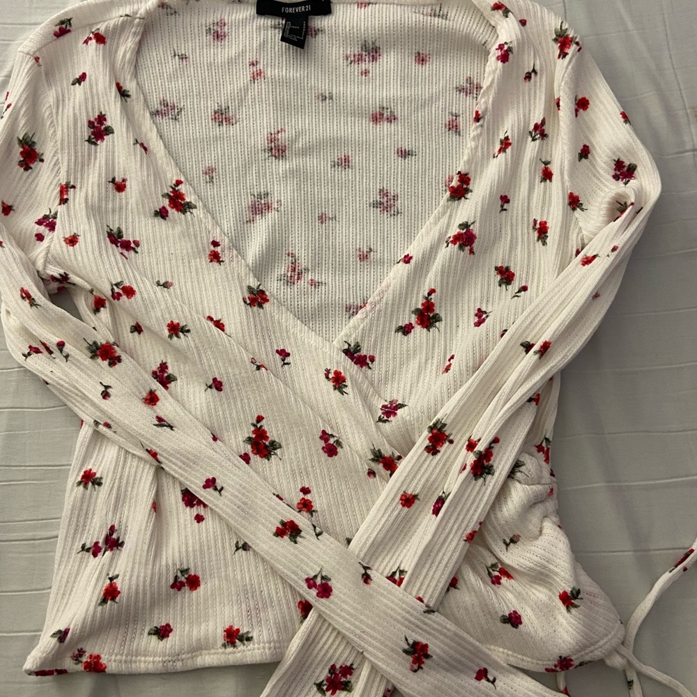Forever 21 White Floral Wrap Top